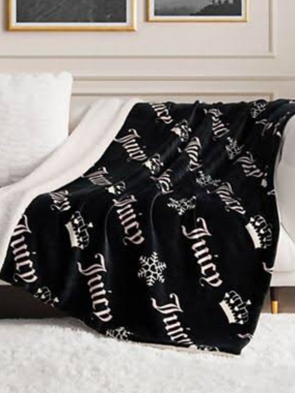 Juicy Couture Goth Blanket With Juicy Couture Snow White Throw Pillow Bundle
